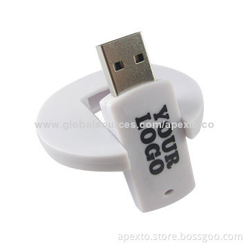 White Circle Swivel USB Flash Memory, Customized Logos Welcomed, 1 to 32GB Capacity
